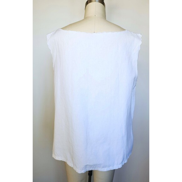 White LINEN Embroidered Blouse Floral Embroidered Blouse Peasant Italian L XL - Picture 4 of 8